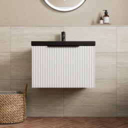 Affine Fluted 600mm Bathroom Vanity Unit Basin Wall Hung Cupboard Soft Close Matt White - thumbnail 2