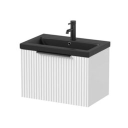 Affine Fluted 600mm Bathroom Vanity Unit Basin Wall Hung Cupboard Soft Close Matt White - thumbnail 5