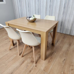 Kosy Koala Dining Table Set Oak Effect Table With 4 Cream Plastic Chairs Dining Room Furniture - thumbnail 3