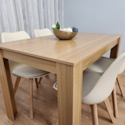 Kosy Koala Dining Table Set Oak Effect Table With 4 Cream Plastic Chairs Dining Room Furniture - thumbnail 7
