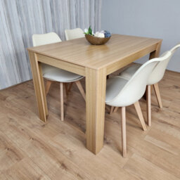 Kosy Koala Dining Table Set Oak Effect Table With 4 Cream Plastic Chairs Dining Room Furniture