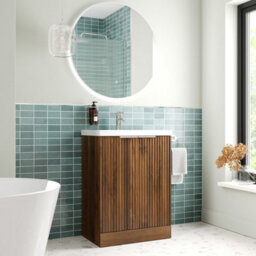 Affine Bathroom Vanity Unit Basin Sink Free Standing 600mm Door Cabinet Storage Walnut - thumbnail 2