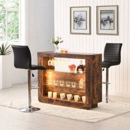 Furniture in Fashion Fiesta Smoked Oak Bar Table Unit With 2 Ripple Black Stools