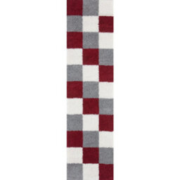 The Rugs Red Grey And Ivory Soft Checkerboard Design Fluffy Shaggy Rugs And Runners High Pile Living Room Kitchen Hallway 381 - thumbnail 1