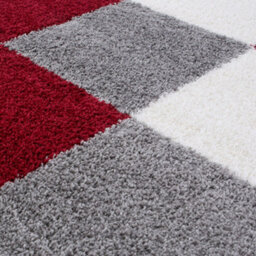 The Rugs Red Grey And Ivory Soft Checkerboard Design Fluffy Shaggy Rugs And Runners High Pile Living Room Kitchen Hallway 381 - thumbnail 3