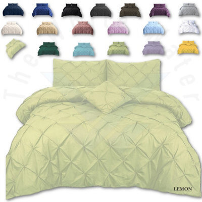 TheWhiteWater Limited Pintuck Duvet Cover Set + Matching Pillowcases, Hand Stitches Quilt Bedding Set - Lemon - image 1