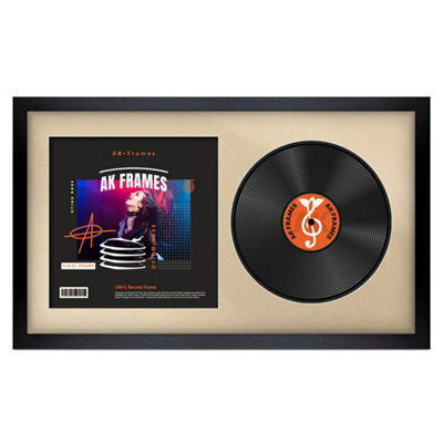 "30X17"" Matte Black Modern Vinyl Record Frame With Ivory Mount For 12 Inch Lp Album Cover & Disc - Ak Frames" - image 1