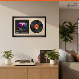 "30X17"" Matte Black Modern Vinyl Record Frame With Ivory Mount For 12 Inch Lp Album Cover & Disc - Ak Frames" - thumbnail 5