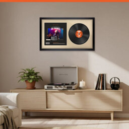 "30X17"" Matte Black Modern Vinyl Record Frame With Ivory Mount For 12 Inch Lp Album Cover & Disc - Ak Frames" - thumbnail 8