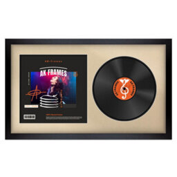 "30X17"" Matte Black Modern Vinyl Record Frame With Ivory Mount For 12 Inch Lp Album Cover & Disc - Ak Frames"