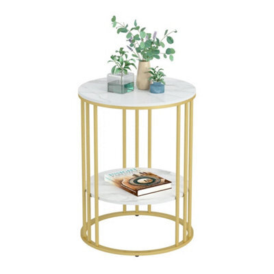 Gold Round Marble Coffee Table Entryway Side Accent Table Photo Vase Nightstand - image 1