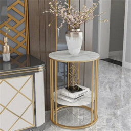 Gold Round Marble Coffee Table Entryway Side Accent Table Photo Vase Nightstand - thumbnail 2
