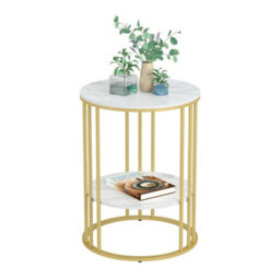 Gold Round Marble Coffee Table Entryway Side Accent Table Photo Vase Nightstand - thumbnail 1