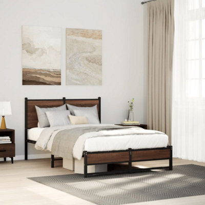 Berkfield Metal Bed Frame Without Mattress Brown Oak 120X190 Cm Small Double - image 1