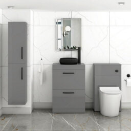 Royal Bathrooms Turin 600mm Freestanding Bathroom Vanity Unit With Sink 2 Drawer Indigo Grey Gloss & Milan Black Countertop Basin - thumbnail 3