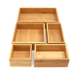 Magna Retail Bamboo Drawer Organiser Set Of 5 Stationary Desk Organiser Drawers Wooden Box Storage Trays Assorted Sizes