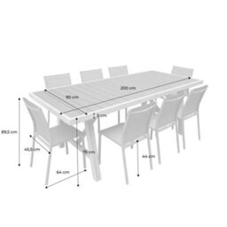 Sweeek - Acacia Wood And Aluminium Garden Table 200Cm + 8 Chairs Khaki Green - Eldora + Buffalo - thumbnail 5