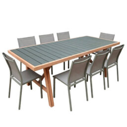 Sweeek - Acacia Wood And Aluminium Garden Table 200Cm + 8 Chairs Khaki Green - Eldora + Buffalo - thumbnail 2