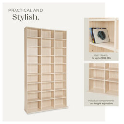 Tectake Cd Shelf Unit Christel - 27 Compartments For Up To 1080 Cds  - Beech - thumbnail 4