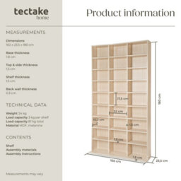 Tectake Cd Shelf Unit Christel - 27 Compartments For Up To 1080 Cds  - Beech - thumbnail 6