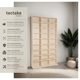 Tectake Cd Shelf Unit Christel - 27 Compartments For Up To 1080 Cds  - Beech - thumbnail 2