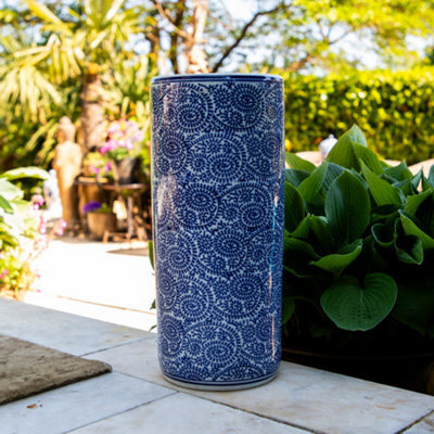 "Madison & Mayfair 18"" Oriental Cylinder Vase - Blue / White"
