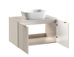 Impact Furniture Vanity Unit With Basin 800mm Wall Hung Bathroom Sink Cabinet With Countertop Worktop Fluted Beige Cashmere Cara - thumbnail 8