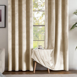 Ameha Beige Velvet Curtain Ready Made Eyelet Blackout Thermal Insulated Living Room Curtain Pair 90''x90'' With Tiebacks - thumbnail 3