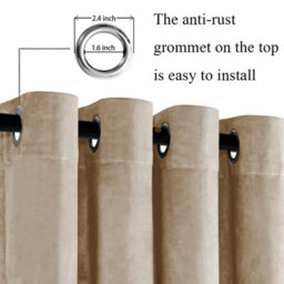 Ameha Beige Velvet Curtain Ready Made Eyelet Blackout Thermal Insulated Living Room Curtain Pair 90''x90'' With Tiebacks - thumbnail 2