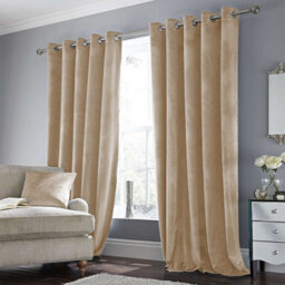 Ameha Beige Velvet Curtain Ready Made Eyelet Blackout Thermal Insulated Living Room Curtain Pair 90''x90'' With Tiebacks - thumbnail 1
