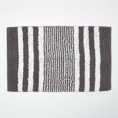 Homescapes Charcoal Chenille Stripe Bath Mat 100% Cotton, 50 X 80 Cm - image 1