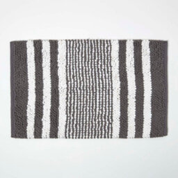 Homescapes Charcoal Chenille Stripe Bath Mat 100% Cotton, 50 X 80 Cm