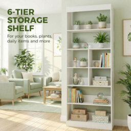 Homcom Bookcase, 6-Tier Bookshelf With Anti-Tipping Design, White - thumbnail 4