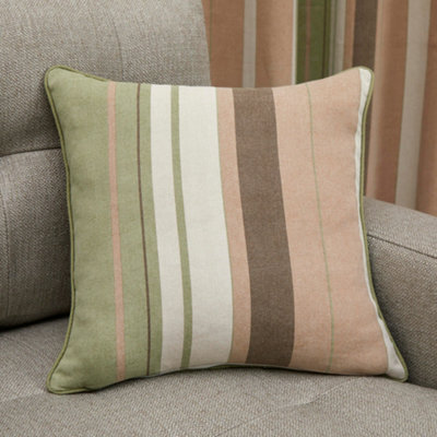 Fusion Whitworth Stripe Green Modern Striped 100% Cotton Filled Cushion - image 1