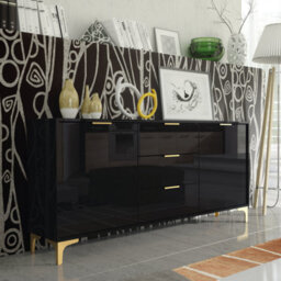 Goldline Gloss Sideboard 140Cm Black Luxury - Creative Furniture - thumbnail 1