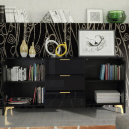 Goldline Gloss Sideboard 140Cm Black Luxury - Creative Furniture - thumbnail 7
