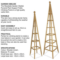 Woodside 1.5M Wooden Garden Obelisk Pyramid Plant Support Trellis Climbing Frame - thumbnail 3