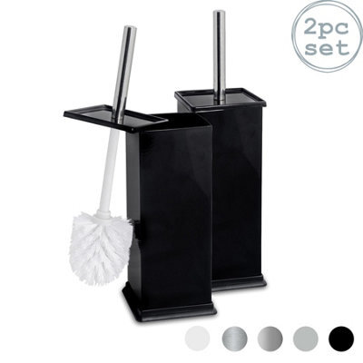 Harbour Housewares 2X Black Toilet Brushes With Holder - Square Brush With Non Slip Base Rust Resistant Toilet Cleaning Brush Set - image 1