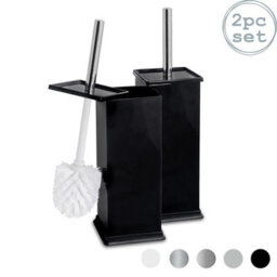 Harbour Housewares 2X Black Toilet Brushes With Holder - Square Brush With Non Slip Base Rust Resistant Toilet Cleaning Brush Set - thumbnail 1