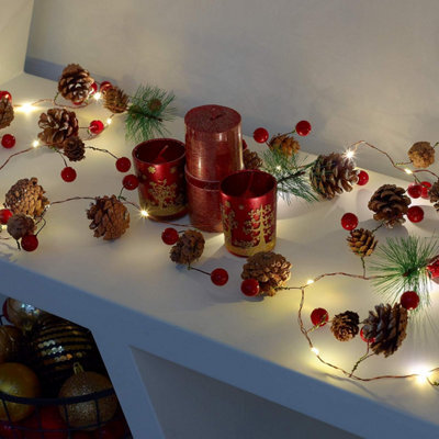 Globrite Christmas Garland - 2M Warm White Led Faux Pine  Pre-Lit 20 Led Lights Decoration For Fireplace, Stairs & Indoor Décor - image 1