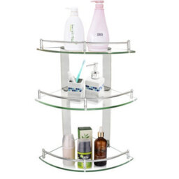 Living And Home 3 Tier Wall Mounted Tempered Glass Bathroom Corner Shelf Dia 25 Cm - thumbnail 4