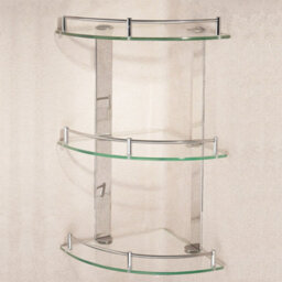 Living And Home 3 Tier Wall Mounted Tempered Glass Bathroom Corner Shelf Dia 25 Cm - thumbnail 2