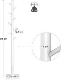 LEDREM Coat Rack, Solid Wood Coat Stand, Free Standing Hall Coat Tree With 8 Hooks For Coats, Hats, Bags, Purses, Cloud White - thumbnail 2