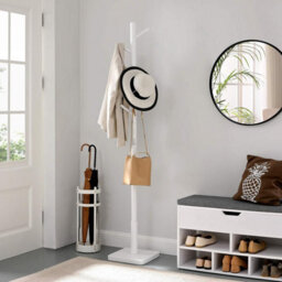 Vasagle Coat Rack, Solid Wood Coat Stand, Free Standing Hall Coat Tree With 8 Hooks For Coats, Hats, Bags, Purses, Cloud White