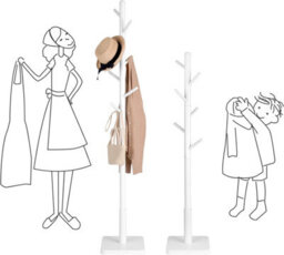 LEDREM Coat Rack, Solid Wood Coat Stand, Free Standing Hall Coat Tree With 8 Hooks For Coats, Hats, Bags, Purses, Cloud White - thumbnail 4