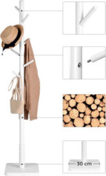 LEDREM Coat Rack, Solid Wood Coat Stand, Free Standing Hall Coat Tree With 8 Hooks For Coats, Hats, Bags, Purses, Cloud White - thumbnail 5