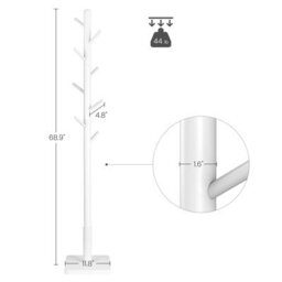 LEDREM Coat Rack, Solid Wood Coat Stand, Free Standing Hall Coat Tree With 8 Hooks For Coats, Hats, Bags, Purses, Cloud White - thumbnail 9