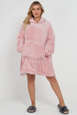 Homes & Linen Oversized Wearable Blanket Hoodie Teddy Fleece Fluffy Sherpa Hooded Sweatshirt Blanket With Pocket For Men & Women (Blush Pink) - image 1