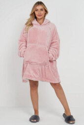Homes & Linen Oversized Wearable Blanket Hoodie Teddy Fleece Fluffy Sherpa Hooded Sweatshirt Blanket With Pocket For Men & Women (Blush Pink)