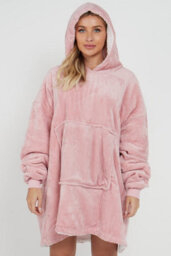 Homes & Linen Oversized Wearable Blanket Hoodie Teddy Fleece Fluffy Sherpa Hooded Sweatshirt Blanket With Pocket For Men & Women (Blush Pink) - thumbnail 5